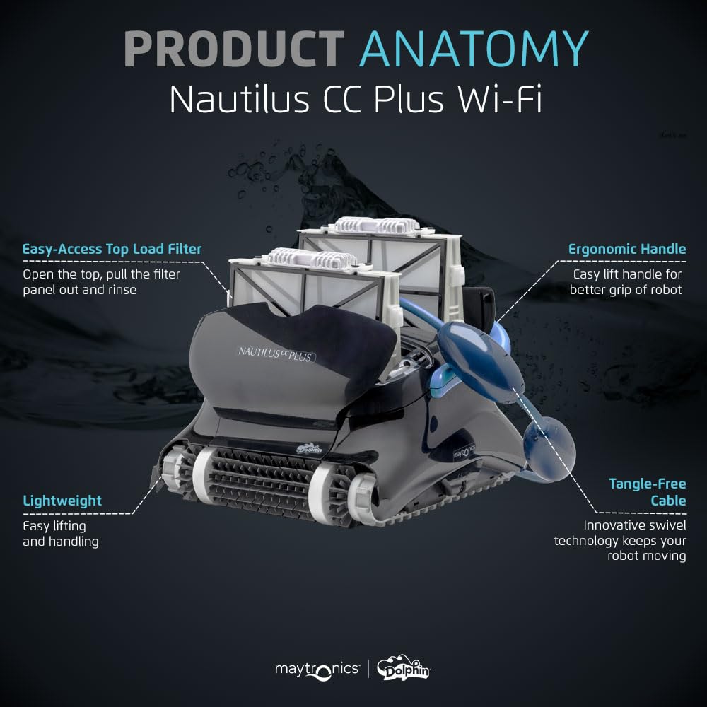 Nautilus CC Plus Wi-Fi Automatic Robotic Pool Vacuum Cleaner, Always Cleaning, Never Charging, with Wall Climbing Scrubber Brush, Ideal for In-Ground Pools up to 40 FT in Length