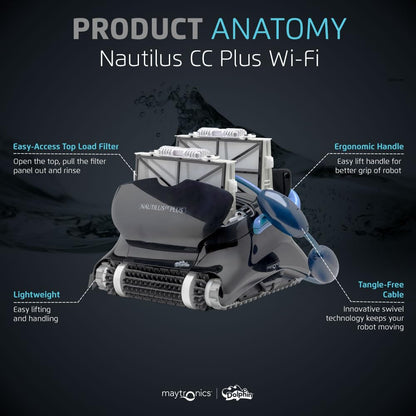 Nautilus CC Plus Wi-Fi Automatic Robotic Pool Vacuum Cleaner, Always Cleaning, Never Charging, with Wall Climbing Scrubber Brush, Ideal for In-Ground Pools up to 40 FT in Length