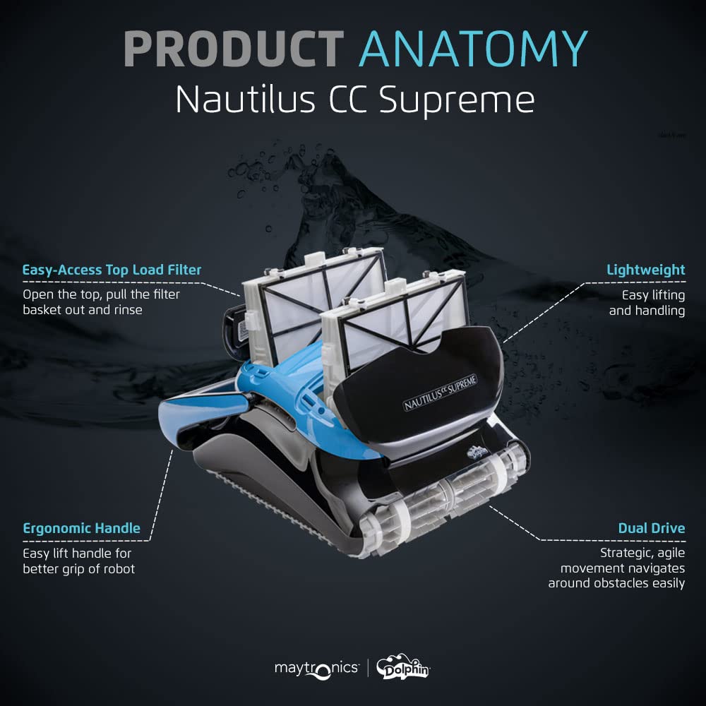 Nautilus CC Supreme Wi-Fi Automatic Robotic Pool Vacuum Cleaner, Dual Drive, Waterline Scrubber Brush, Top Load Filter, Ideal for In-Ground Pools up to 50 FT