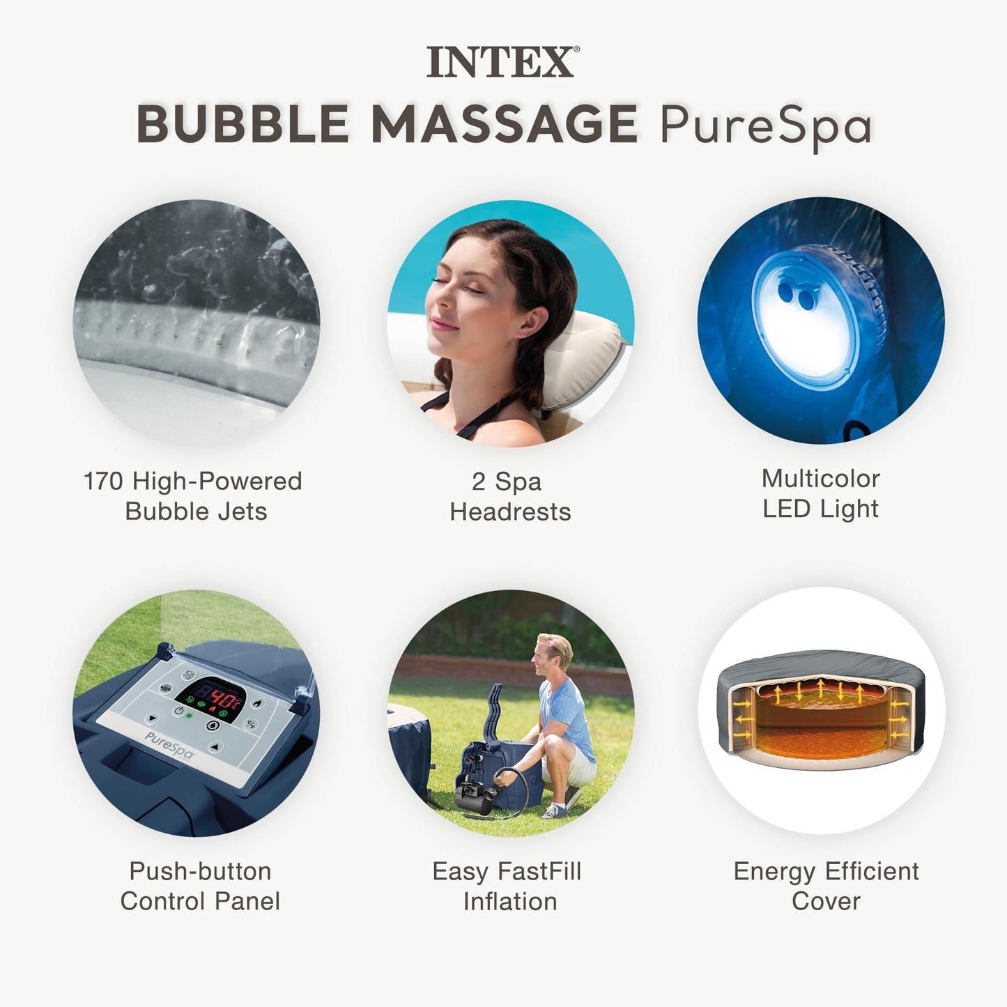 PureSpa 6 Person Inflatable Hot Tub with Energy-Efficient Spa Cover