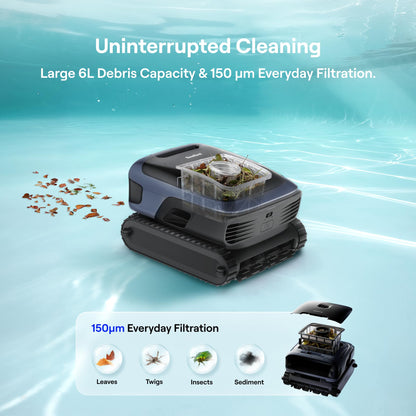 Sora 70 Pool Vacuum Robot, 360° Top-to-Bottom Cleaning, Smart Surface Parking, 6L Capacity, 6800GPH Super Power for Above & In-Ground Pools Up to 3,200 sq. ft, Navy Blue