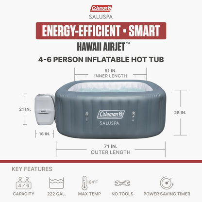 SaluSpa Hawaii Energy-Efficient 4-6 Person Inflatable Hot Tub