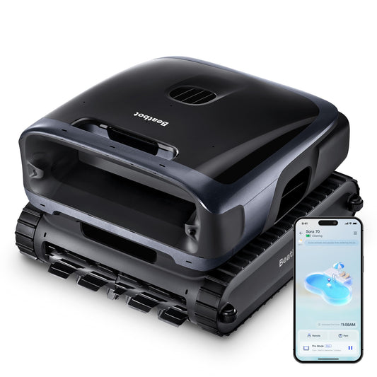 Sora 70 Pool Vacuum Robot, 360° Top-to-Bottom Cleaning, Smart Surface Parking, 6L Capacity, 6800GPH Super Power for Above & In-Ground Pools Up to 3,200 sq. ft, Navy Blue