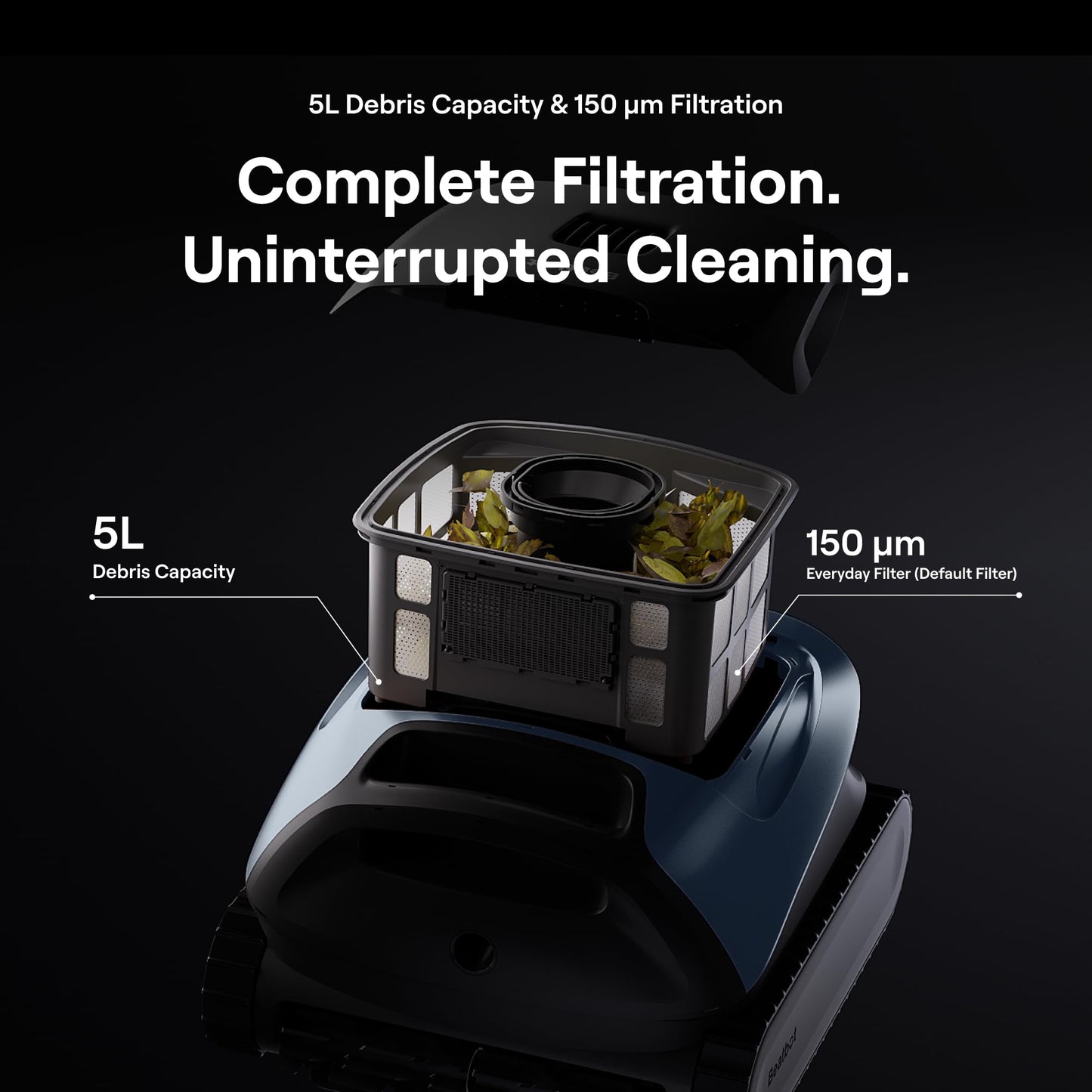 Sora 30 Pool Vacuum, Floor & Wall & Waterline & Platform Cleaning, 6800GPH Power, Smart Parking, 300Min Runtime, 5L Capacity, for Above & In-Ground Pools 3229 sq.ft, Deep Blue