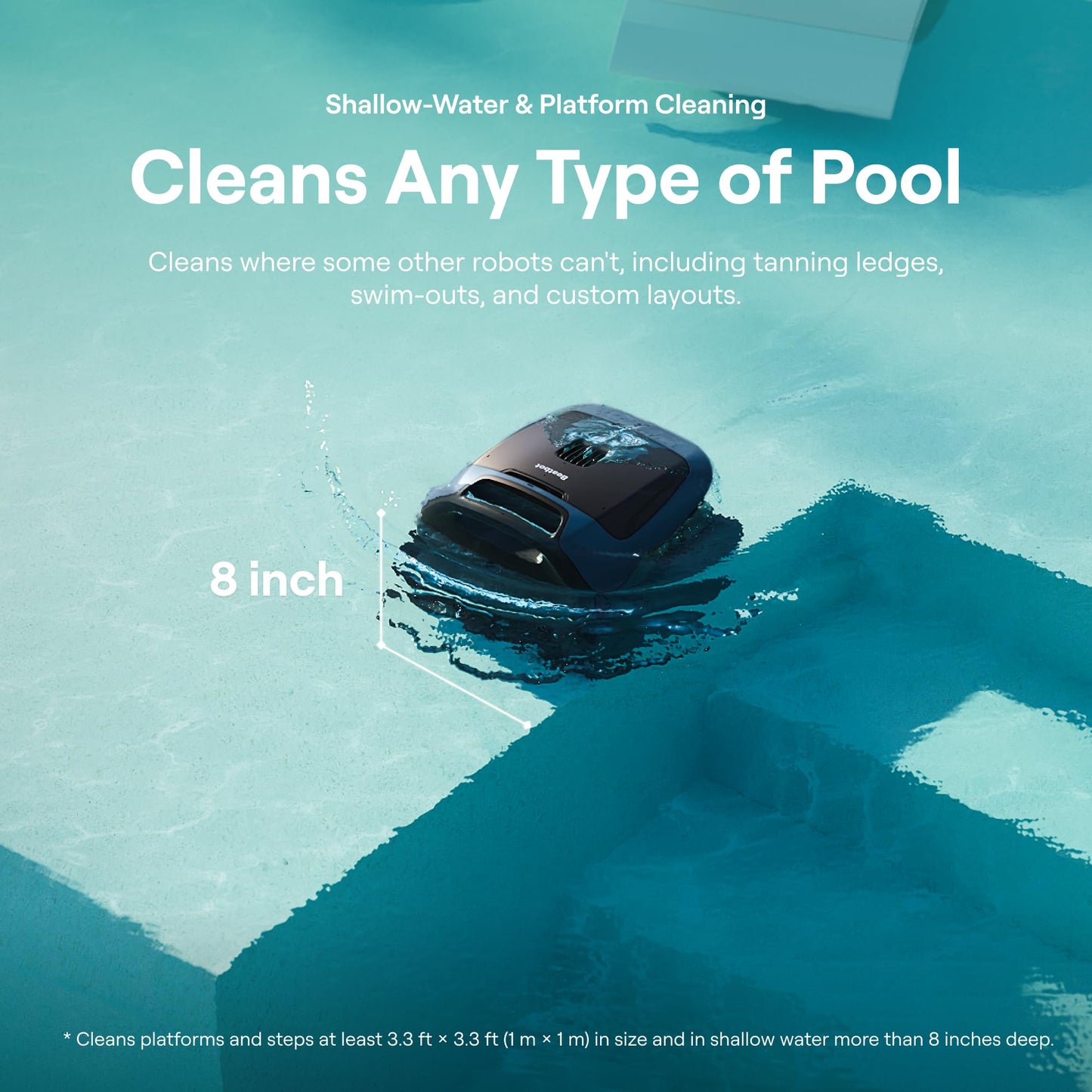 Sora 30 Pool Vacuum, Floor & Wall & Waterline & Platform Cleaning, 6800GPH Power, Smart Parking, 300Min Runtime, 5L Capacity, for Above & In-Ground Pools 3229 sq.ft, Deep Blue