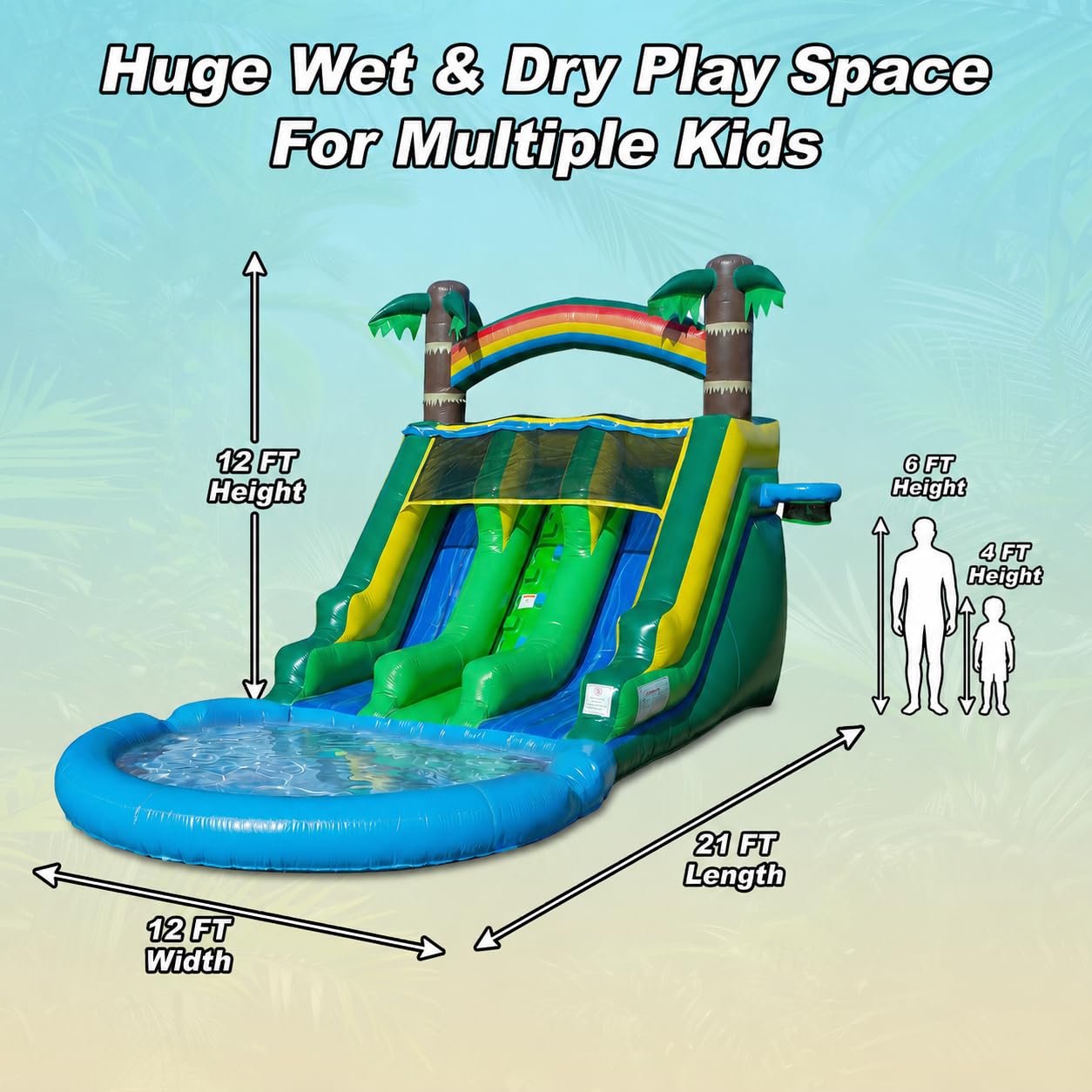 Kids Backyard Tropical Theme 21FT(L) Dual-Lane Water Slide
