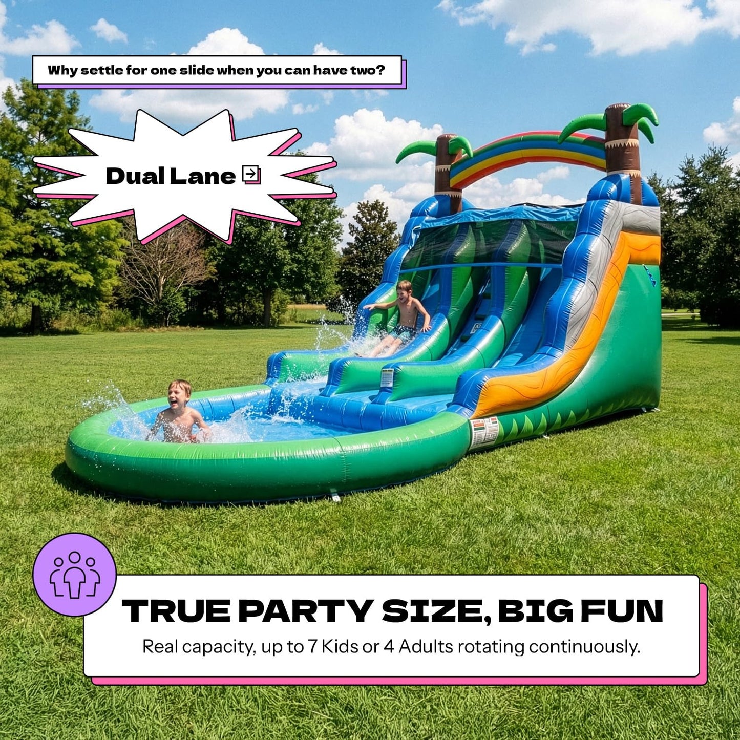13ft Tropical Inflatable Wet Dry Dual Slide with Pool & Blower