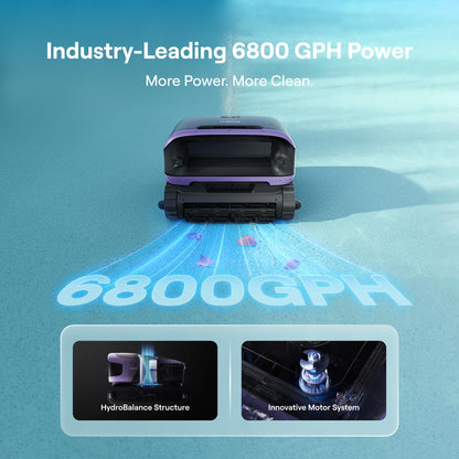 Sora 70 Pool Vacuum Robot, 360° Top-to-Bottom Cleaning, Smart Surface Parking, 6L Capacity, 6800GPH Super Power for Above & In-Ground Pools Up to 3,200 sq. ft, Lavender Purple