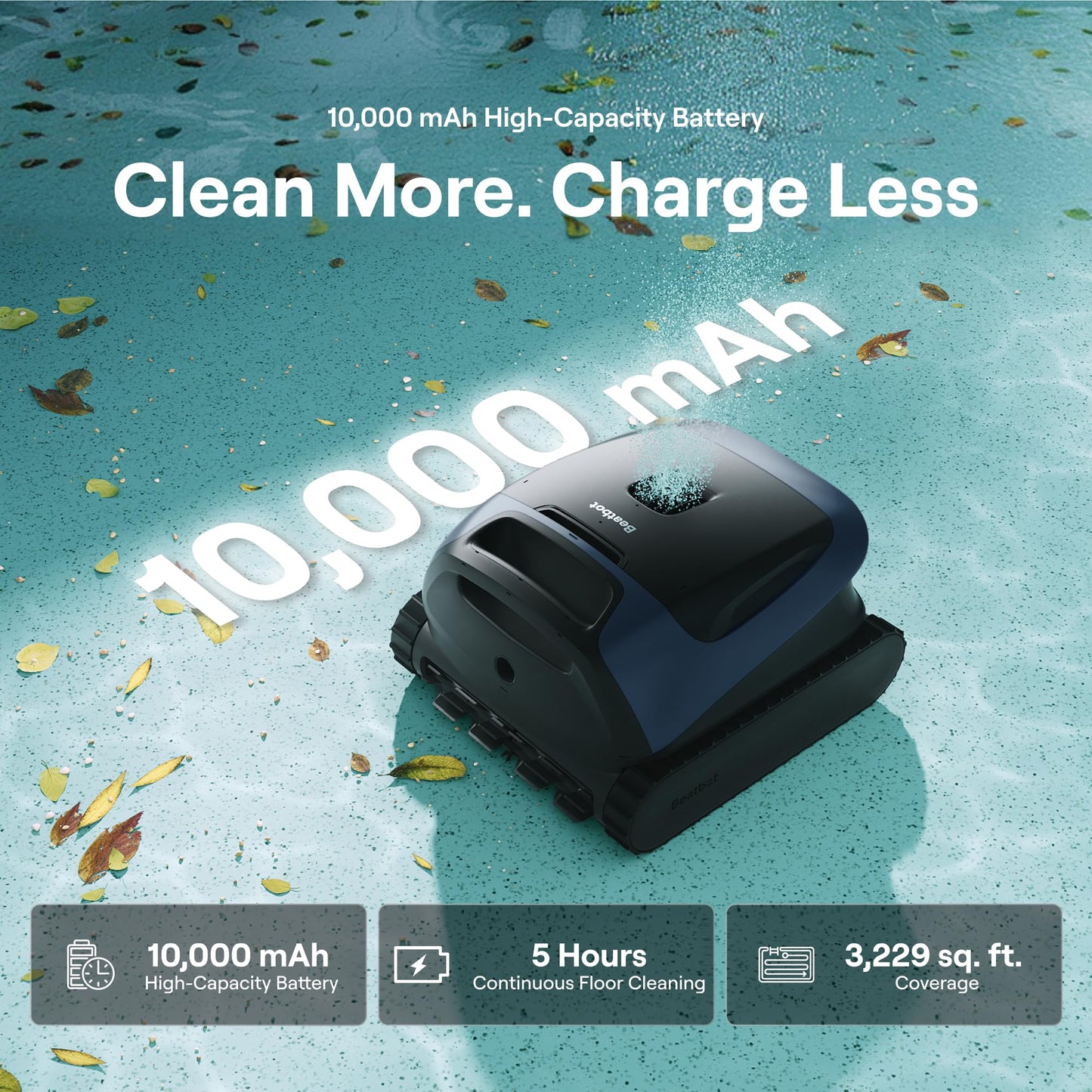 Sora 30 Pool Vacuum, Floor & Wall & Waterline & Platform Cleaning, 6800GPH Power, Smart Parking, 300Min Runtime, 5L Capacity, for Above & In-Ground Pools 3229 sq.ft, Deep Blue