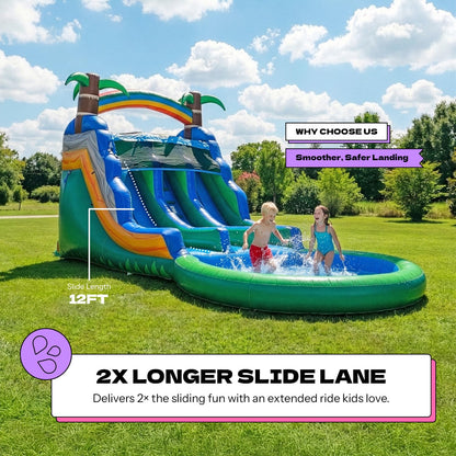 13ft Tropical Inflatable Wet Dry Dual Slide with Pool & Blower