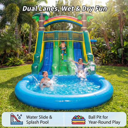 Kids Backyard Tropical Theme 21FT(L) Dual-Lane Water Slide