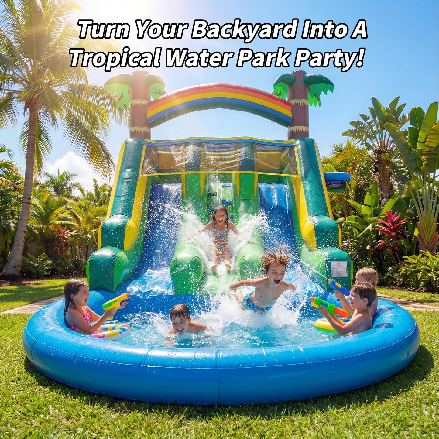 Kids Backyard Tropical Theme 21FT(L) Dual-Lane Water Slide