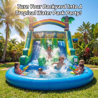 Kids Backyard Tropical Theme 21FT(L) Dual-Lane Water Slide