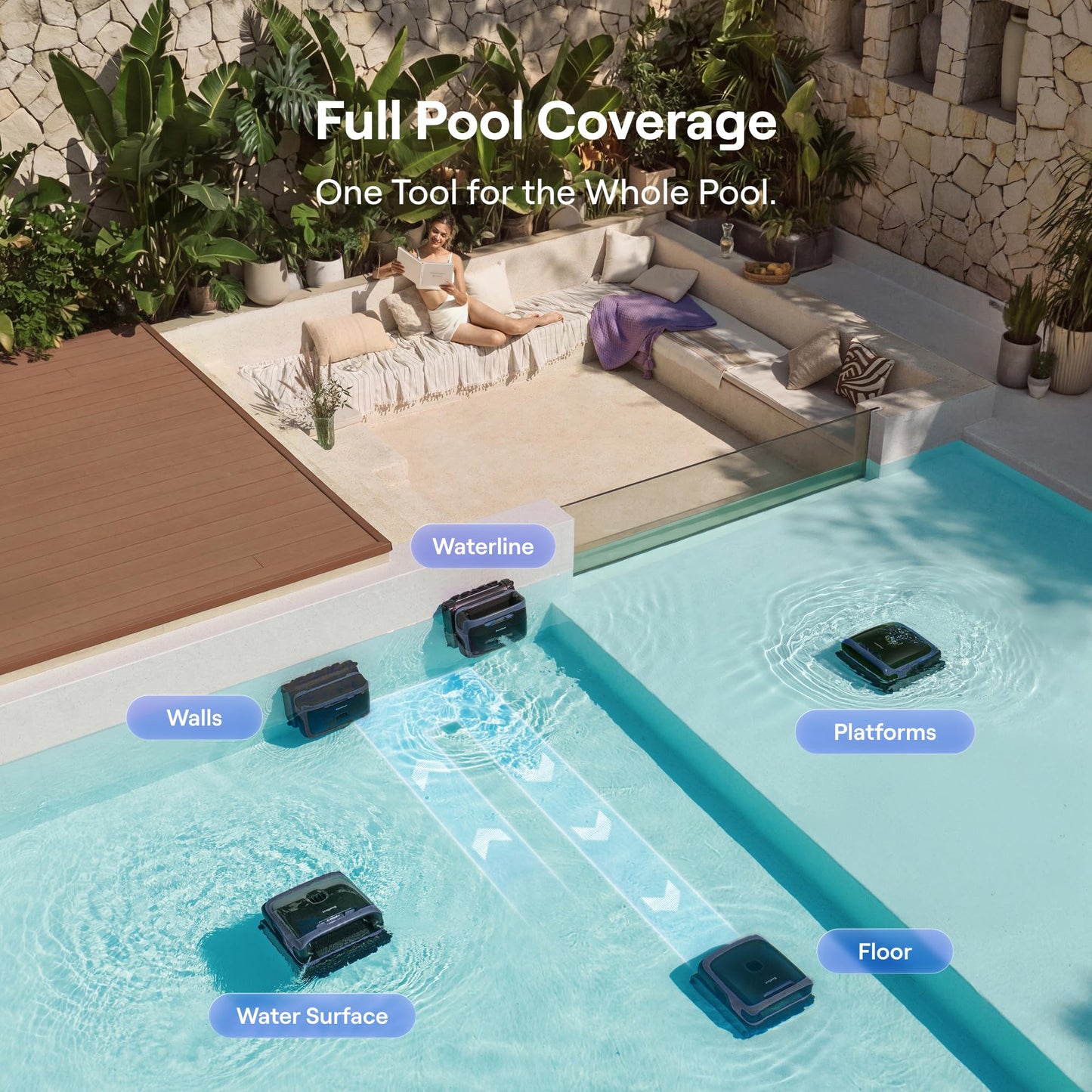 Sora 70 Pool Vacuum Robot, 360° Top-to-Bottom Cleaning, Smart Surface Parking, 6L Capacity, 6800GPH Super Power for Above & In-Ground Pools Up to 3,200 sq. ft, Navy Blue