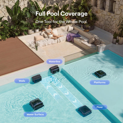 Sora 70 Pool Vacuum Robot, 360° Top-to-Bottom Cleaning, Smart Surface Parking, 6L Capacity, 6800GPH Super Power for Above & In-Ground Pools Up to 3,200 sq. ft, Navy Blue