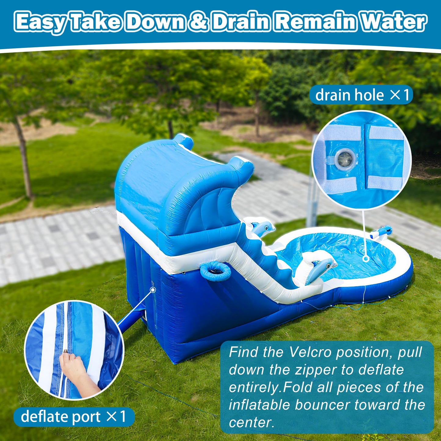 Inflatable Water Slide Commercial Grade: Water Bounce House for Adults and Teenagers - Big Pool, Premium PVC, Wet & Dry, Blower Included - for Backyard Outdoor Birthday Party, Dolphin Style