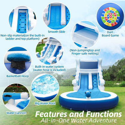 Inflatable Water Slide Commercial Grade: Water Bounce House for Adults and Teenagers - Big Pool, Premium PVC, Wet & Dry, Blower Included - for Backyard Outdoor Birthday Party, Dolphin Style